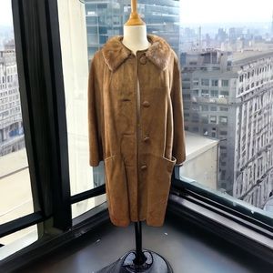 VINTAGE SUEDE AND FUR COAT BROWN